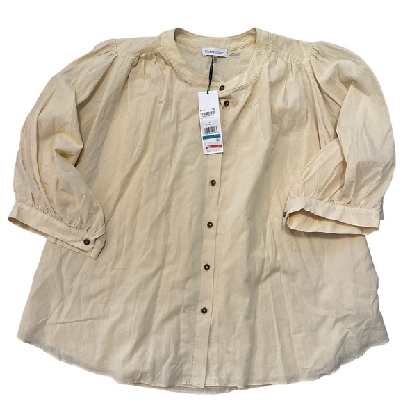 Calvin Klein Womens Button Blouse Top Plus size 0X Ivory Peasant Prairie cottage - Picture 8 of 8